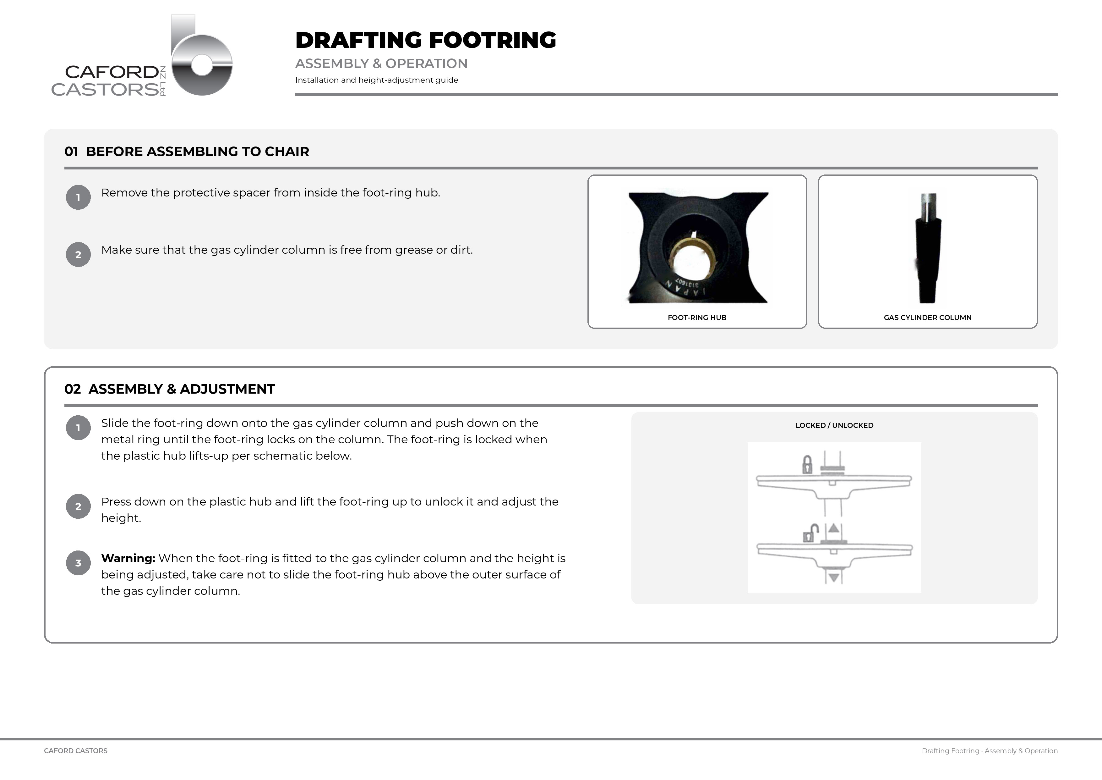 Caford Castors Footring Assembly and Operation