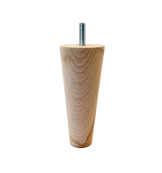 Unstained Wooden Round Tapered Furniture Leg - Height 150mm