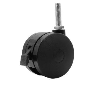 75mm Twin Wheel Castor with Brake - Screw-In Thread and Nut
