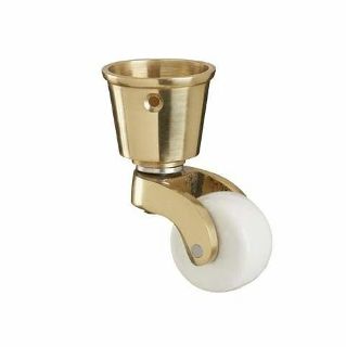 Brass Castor with 32mm White Porcelain Wheel and Leg Cup and Screws