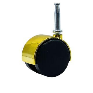 50mm Brass Hooded Twin Wheel Castor - Grip Neck and Socket - Timber Fitting