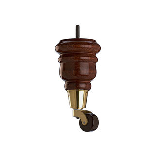 Turned Sofa Leg with Brass and Brown Castor Wheel - Height 150mm