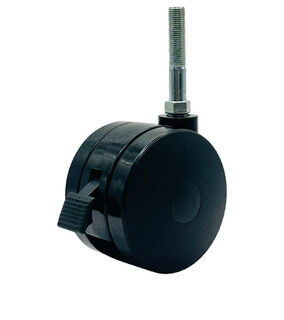 75mm Twin Wheel Castor with Brake - UNF Thread and Expanding Socket - Tube Fitting